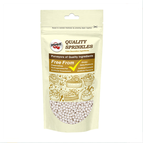 Shimmer White 4mm Pearls - Dairy Free Halal Certified Sprinkles 4 Cake