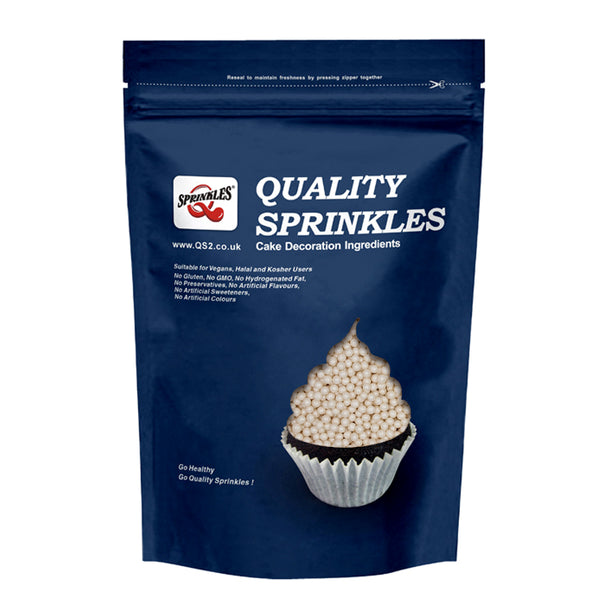 Shimmer White 4mm Pearls - Dairy Free Halal Certified Sprinkles 4 Cake