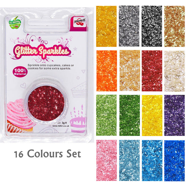 16 Colors Set Glitter Sparkles - No Sugar Added Vegan Edible Decoration