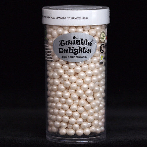 Shimmer White 4mm Pearls - Dairy Free Halal Certified Sprinkles 4 Cake