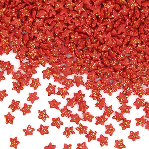 Glitter Speckled Red Confetti Star - No Dairy Halal Sprinkles For Cake