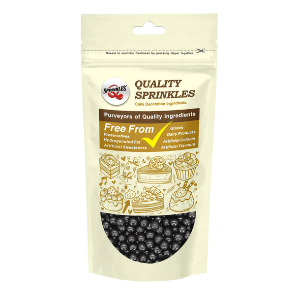 Matt Black 4mm Pearls - Dairy Free Halal Certified Sprinkles For Cake