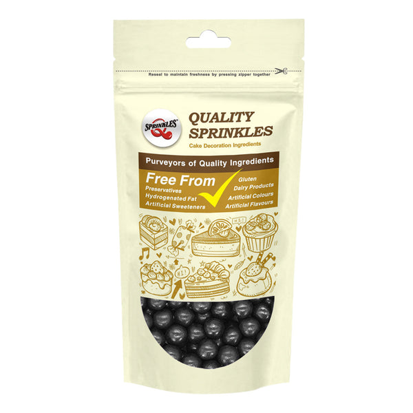 Matt Black 8mm Pearls - Natural Ingredients Vegan Sprinkles For Cake