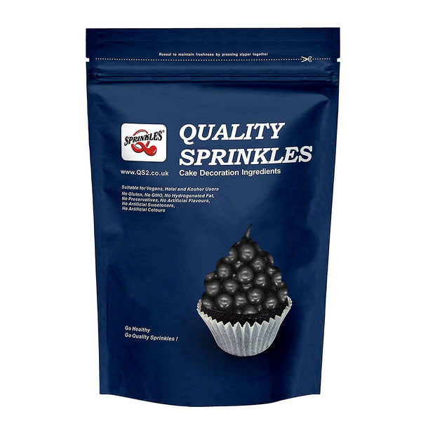 Matt Black 8mm Pearls - Natural Ingredients Vegan Sprinkles For Cake