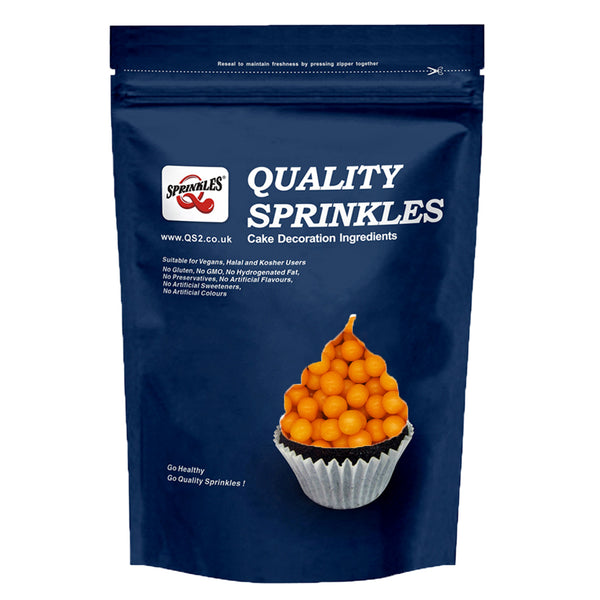 Matt Orange 8mm Pearls - Soya Free Natural Ingredients Vegan Sprinkles