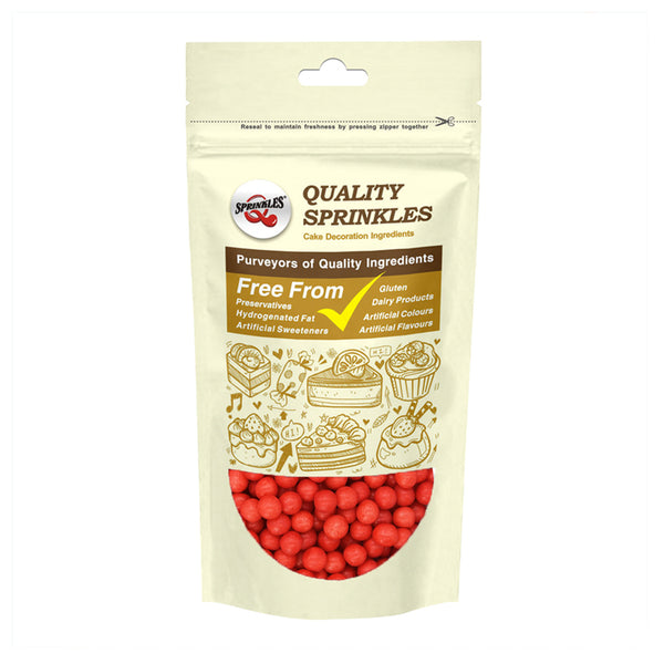 Matt Red 8mm Pearls - Clean Label Vegan Sprinkles Cake Decorations