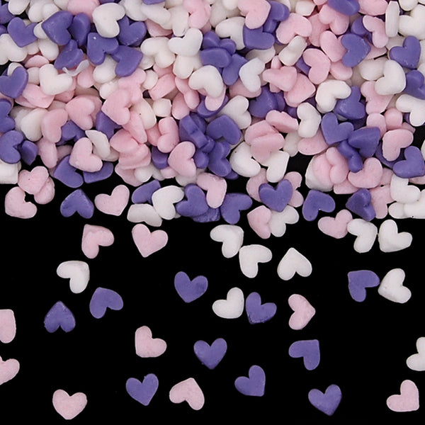 Purple/White/Pink Confetti Mini Heart - Nuts Free Sprinkles For Cake