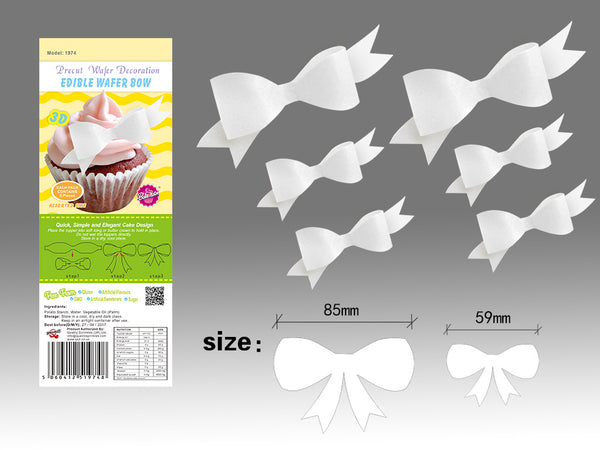 3D DIY Edible Wafer White Bow -  No Gluten Halal Certified Cake Décor