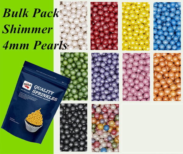 Bulk Pack 4mm Shimmer Pearls - Gltuen Free Vegan Sprinkles for Cakes