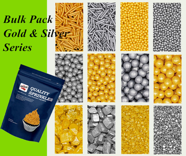 Bulk Pack Gold & Silver Sprinkles - Non Dairy Vegan Sprinkles For Cake